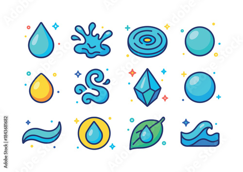 Water Essence Icons. Water Essence. Colorful isometric vector ic