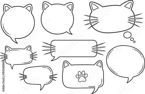Simple black and white cat face speech bubbles isolated on white background