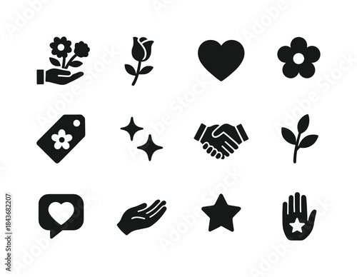 Flower Giving Icons. Flower giving. Solid icon set of Flower giv