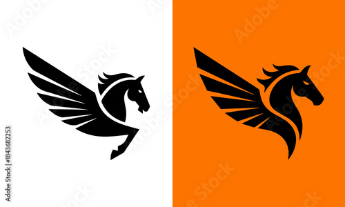 Majestic silhouette of a winged horse Pegasus in black and orange