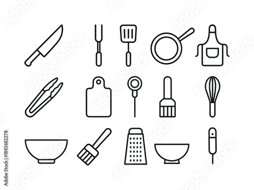 Kitchen Tool Icons. A close-up of a perfectly cooked steak with