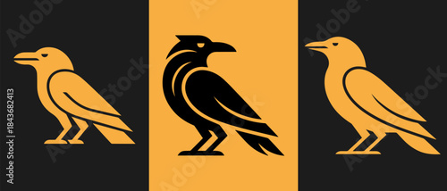 Three ravens vector logo design template