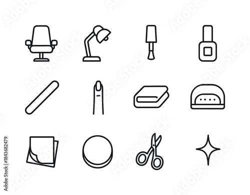 Nail Salon Icons. Nail salon. Line icon set of nail salon: chair