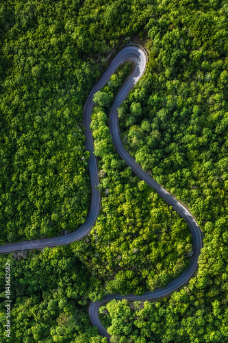 Aerial view of mountain winding road in Kakheti, Georgia. High quality photo