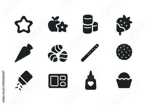 Edible Craft Icons. Edible crafts. Solid icon set of edible craf