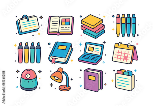 Colorful Study Tools. Study Tools. Colorful isometric vector ico