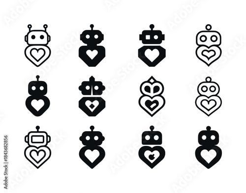Empathy Robot Icons. Empathy for artificial beings. Icon set. Se
