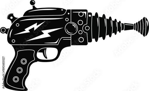 gun, ray, steampunk, weapon, firearm, scifi, fantasy, black, drawing, cartoon, futuristic, vintage, retro, pistol, revolver, handgun, laser, energy, device, gadget, technology, invention, mechanical, 