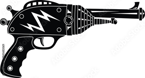 gun, ray, steampunk, weapon, firearm, scifi, fantasy, black, drawing, cartoon, futuristic, vintage, retro, pistol, revolver, handgun, laser, energy, device, gadget, technology, invention, mechanical, 