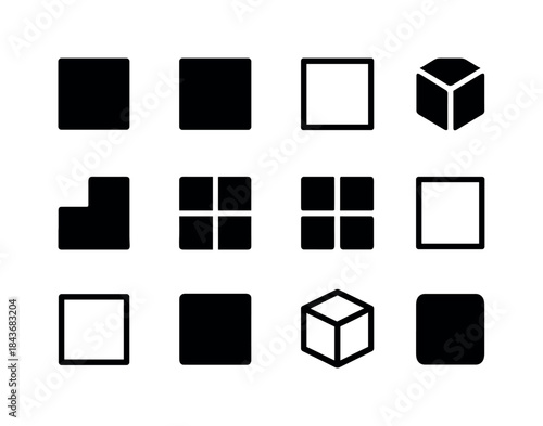 Minimal Box Icons. Minimal box designs. Solid icon set of minima