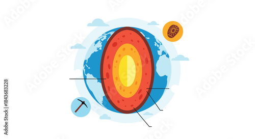 Cross-section of the Earth showing its different layers from the crust to the core in a looping educational animation.