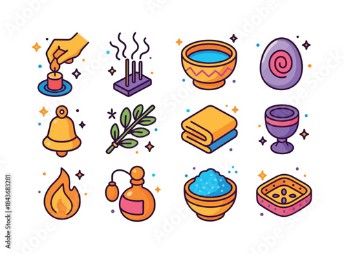 Colorful Ritual Icons. Rituals. Colorful isometric vector icons