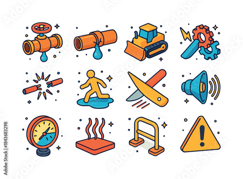 Industrial Hazard Icons. industrial hazards. Colorful isometric