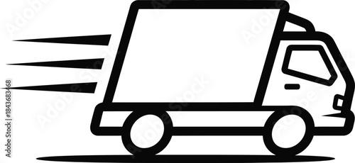 Black and white delivery van speeding along isolated on white background