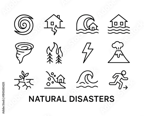 Natural Disaster Icons. Natural Disasters. Line icon set of Natu