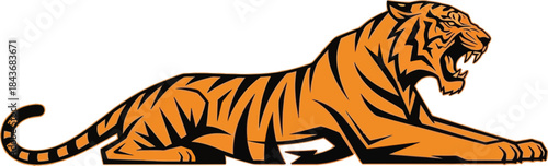 Vector illustration of a tiger lying down isolated on white background