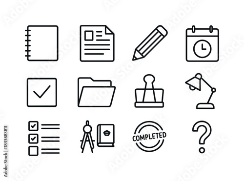 Homework Icon Set. Homework & Assignments. Line icon set of Home