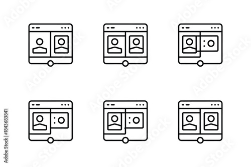 A collection of line icons representing various screen layouts for video conferencing applications