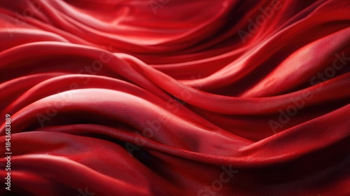 An exquisite close-up view of flowing red silk fabric, showcasing its smooth texture and richness, evoking feelings of luxury and elegance in a visually appealing manner.