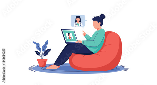Woman having an online consultation with a doctor via laptop in a looping animation illustrating telemedicine and telehealth.