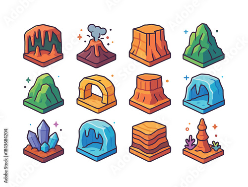 Natural Formations Icons Set. Natural Formations. Colorful isome