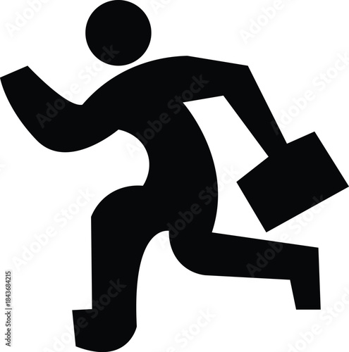 Silhouette of a running businessman or office worker carrying a briefcase