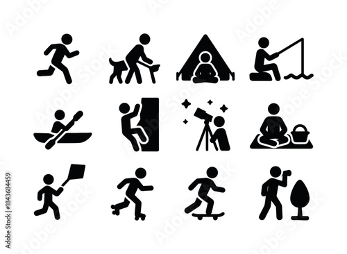 Outdoor Activities Icons. outdoor enjoyment. Solid icon set of o