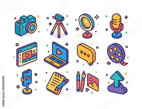 Content Creation Icons. Content Maker. Colorful isometric vector