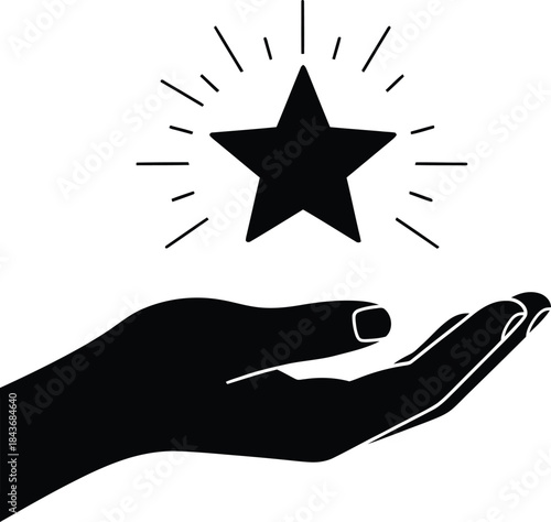 Hand holding a shining star icon isolated on white background