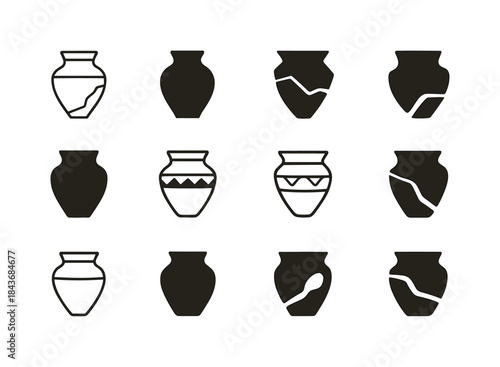 Ancient Pottery Logos. Remains. Icon set. Set Logo of Remains: a