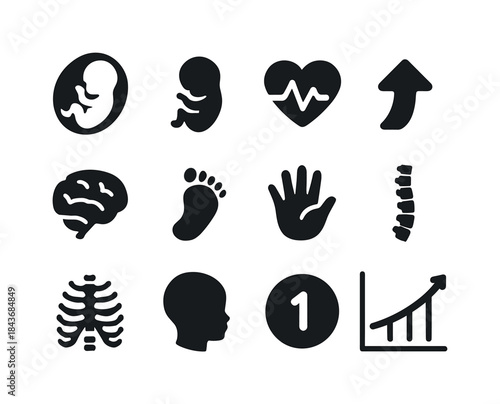 Baby Growth Icons Overview. Baby development stages. Solid icon