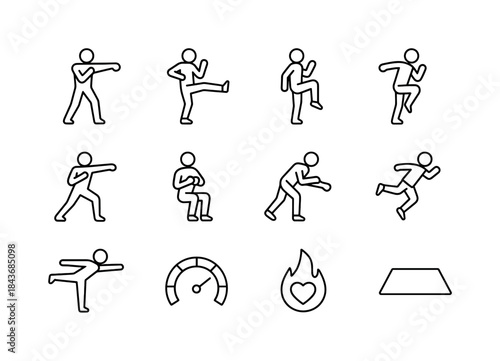 Mixed Martial Icons. Mixed martial fitness. Line icon set of mix