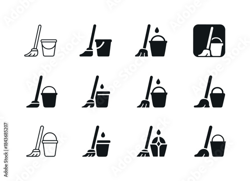 Home Cleaning Icons. Home cleaning scene. Icon set. Set Logo of