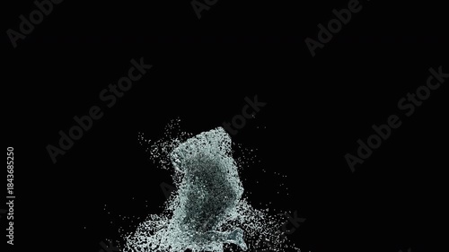 A 3D animated character performs a sword dance with dynamic water splash effects. The clip ends with an alpha matte, making it suitable for creative projects, entertainment, or digital media use.