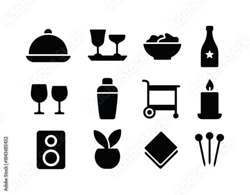 Home Entertainment Icons. Home entertaining. Solid icon set of h