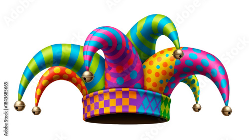 Carnival jester hat with multicolor pattern Isolated on Transparent background