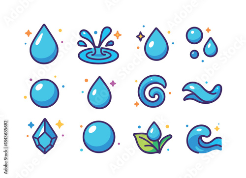 Water Essence Icons. Water Essence. Colorful isometric vector ic