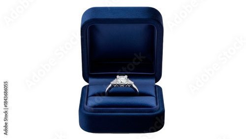 Engagement ring in velvet box for romantic proposals Isolated on Transparent background
