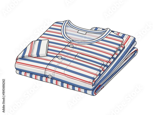 Stack of folded striped pajama tops with buttons