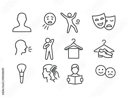 Actor Icon Set. Actors. Line icon set of Actors: actor silhouett