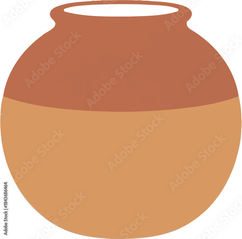 Simple clay pot illustration with two shades of brown, traditional earthenware vessel graphic
