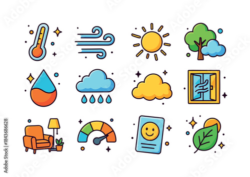 Weather Comfort Icons. weather comfort. Colorful isometric vecto