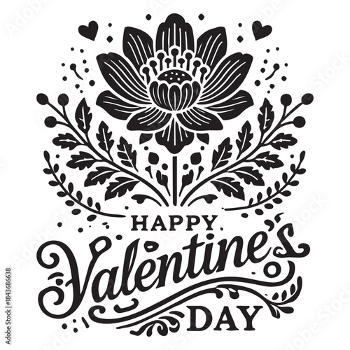 Black and White Happy Valentine's day typography design