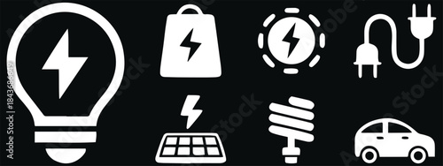 Energy Icons Set – Renewable Energy, Electricity, and Eco Power Symbols