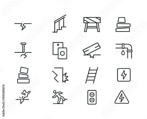 Unsafe Conditions Icons. Unsafe Conditions. Line icon set of Uns