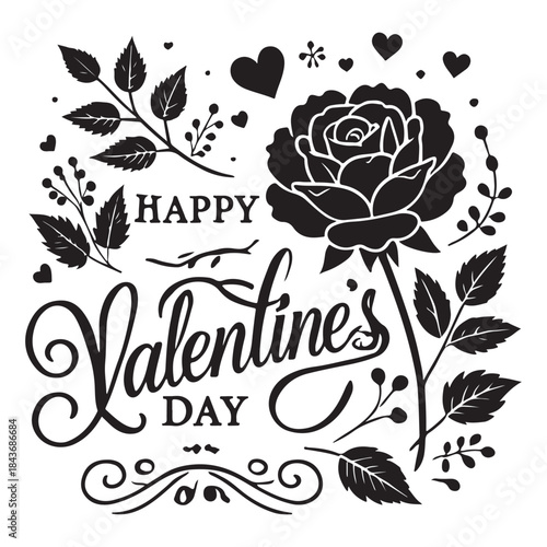 Black and White Happy Valentine's day typography design