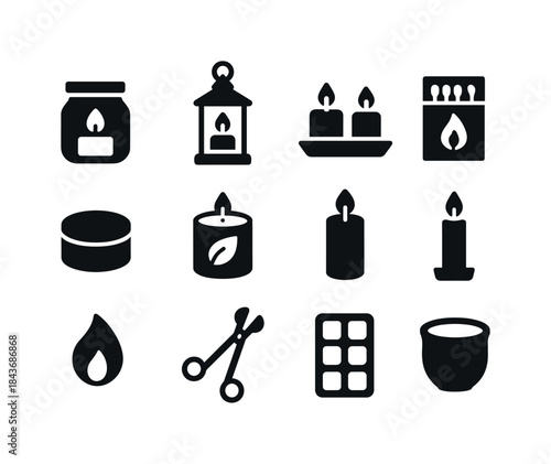 Candle Decor Icons. Candle Decor. Solid icon set of Candle Decor