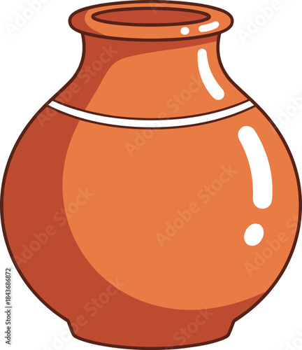 Cartoon illustration of a traditional terracotta clay water pot or pitcher with a rounded body and narrow neck, isolated on white background