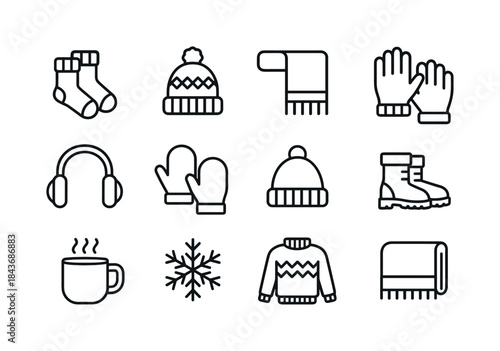 Winter Icons Set. Winter Accessories. Line icon set of Winter Ac