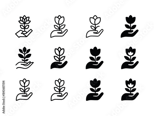 Floral Gesture Icons. Receiving flowers or a thoughtful gesture.